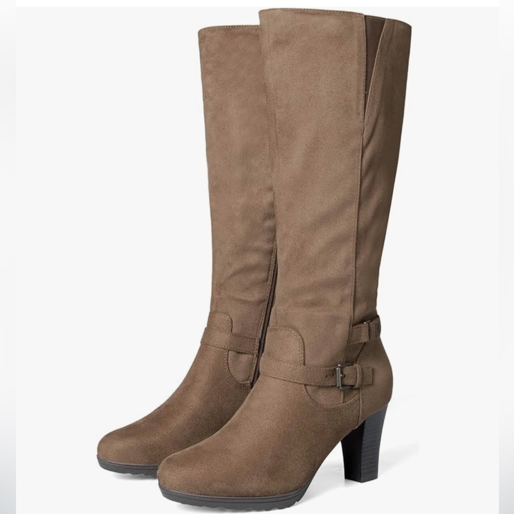 mysoft Women's Knee High Boots Chunky Heel Boots with Zipper Size 10